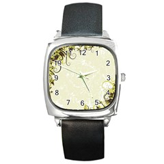 Flower Star Floral Green Camuflage Leaf Frame Square Metal Watch by Mariart