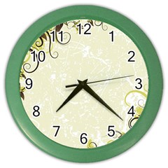 Flower Star Floral Green Camuflage Leaf Frame Color Wall Clocks