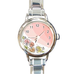 Flower Sunflower Wave Waves Pink Round Italian Charm Watch by Mariart