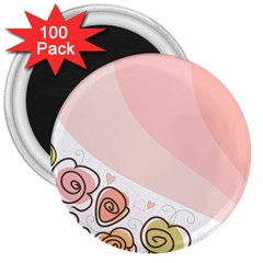 Flower Sunflower Wave Waves Pink 3  Magnets (100 Pack)