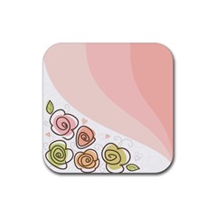 Flower Sunflower Wave Waves Pink Rubber Coaster (square)  by Mariart