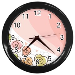 Flower Sunflower Wave Waves Pink Wall Clocks (black) by Mariart