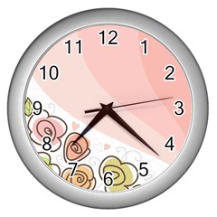 Flower Sunflower Wave Waves Pink Wall Clocks (silver) 