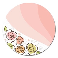 Flower Sunflower Wave Waves Pink Magnet 5  (round)