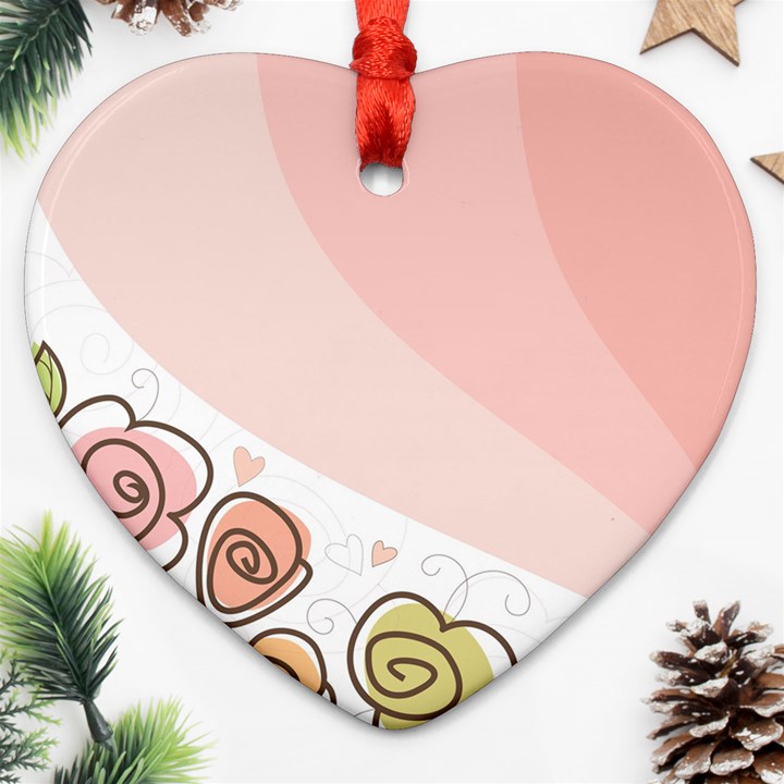 Flower Sunflower Wave Waves Pink Heart Ornament (Two Sides)