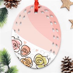 Flower Sunflower Wave Waves Pink Ornament (oval Filigree) by Mariart