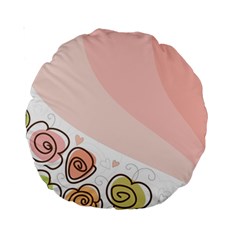 Flower Sunflower Wave Waves Pink Standard 15  Premium Round Cushions