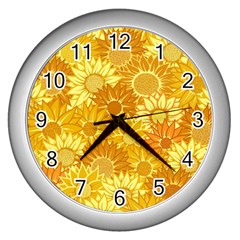 Flower Sunflower Floral Beauty Sexy Wall Clocks (silver)  by Mariart