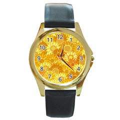 Flower Sunflower Floral Beauty Sexy Round Gold Metal Watch by Mariart