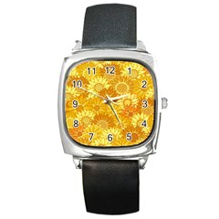 Flower Sunflower Floral Beauty Sexy Square Metal Watch