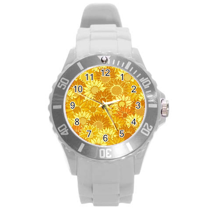 Flower Sunflower Floral Beauty Sexy Round Plastic Sport Watch (L)