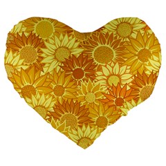 Flower Sunflower Floral Beauty Sexy Large 19  Premium Flano Heart Shape Cushions by Mariart