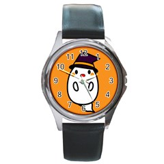 Halloween Ghost Orange Round Metal Watch by Mariart