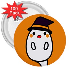 Halloween Ghost Orange 3  Buttons (100 Pack) 