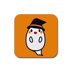 Halloween Ghost Orange Rubber Coaster (square)  by Mariart