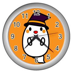 Halloween Ghost Orange Wall Clocks (silver)  by Mariart