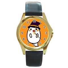 Halloween Ghost Orange Round Gold Metal Watch by Mariart