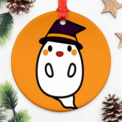 Halloween Ghost Orange Round Ornament (two Sides)