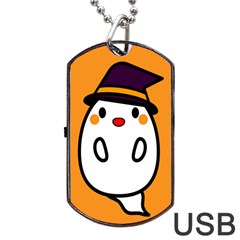 Halloween Ghost Orange Dog Tag Usb Flash (one Side) by Mariart