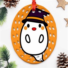 Halloween Ghost Orange Ornament (oval Filigree) by Mariart