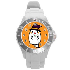 Halloween Ghost Orange Round Plastic Sport Watch (l) by Mariart