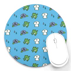 Frog Ghost Rain Flower Green Animals Round Mousepads by Mariart