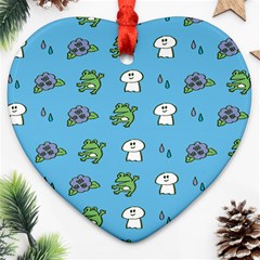 Frog Ghost Rain Flower Green Animals Ornament (heart)