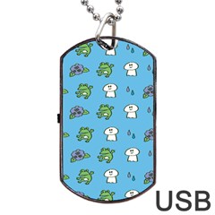 Frog Ghost Rain Flower Green Animals Dog Tag Usb Flash (two Sides) by Mariart