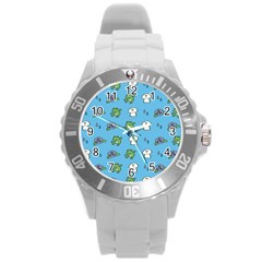 Frog Ghost Rain Flower Green Animals Round Plastic Sport Watch (l) by Mariart