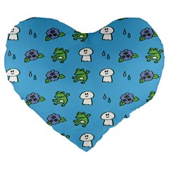 Frog Ghost Rain Flower Green Animals Large 19  Premium Flano Heart Shape Cushions by Mariart