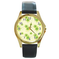 Leaf Green Star Beauty Round Gold Metal Watch