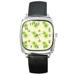 Leaf Green Star Beauty Square Metal Watch by Mariart