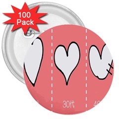 Love Heart Valentine Pink White Sexy 3  Buttons (100 Pack) 