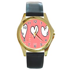 Love Heart Valentine Pink White Sexy Round Gold Metal Watch by Mariart