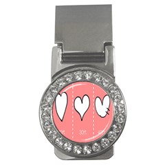 Love Heart Valentine Pink White Sexy Money Clips (cz)  by Mariart