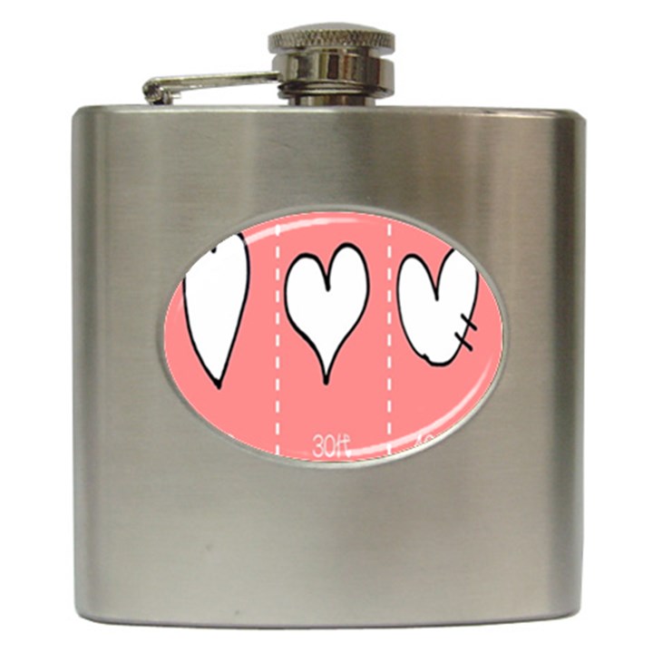 Love Heart Valentine Pink White Sexy Hip Flask (6 oz)