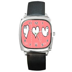 Love Heart Valentine Pink White Sexy Square Metal Watch