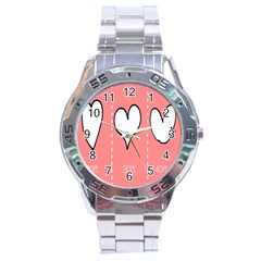 Love Heart Valentine Pink White Sexy Stainless Steel Analogue Watch by Mariart