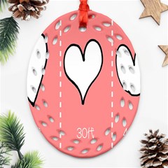 Love Heart Valentine Pink White Sexy Ornament (oval Filigree) by Mariart