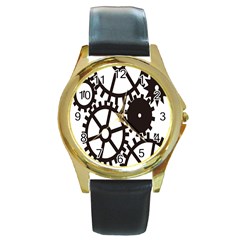 Machine Iron Maintenance Round Gold Metal Watch