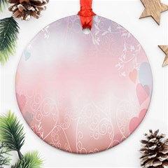 Love Heart Pink Valentine Flower Leaf Ornament (round) by Mariart