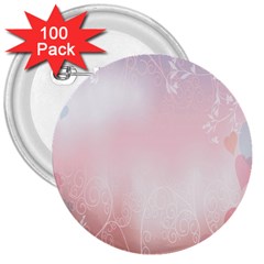 Love Heart Pink Valentine Flower Leaf 3  Buttons (100 Pack) 