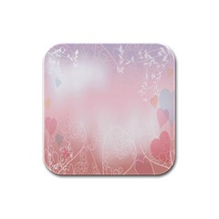 Love Heart Pink Valentine Flower Leaf Rubber Square Coaster (4 Pack) 