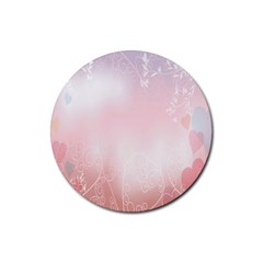 Love Heart Pink Valentine Flower Leaf Rubber Round Coaster (4 Pack)  by Mariart