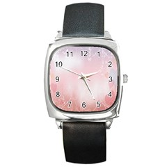 Love Heart Pink Valentine Flower Leaf Square Metal Watch