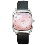 Love Heart Pink Valentine Flower Leaf Square Metal Watch Front