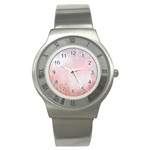 Love Heart Pink Valentine Flower Leaf Stainless Steel Watch Front