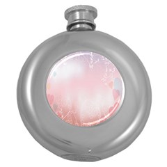 Love Heart Pink Valentine Flower Leaf Round Hip Flask (5 Oz)