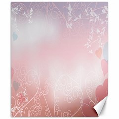 Love Heart Pink Valentine Flower Leaf Canvas 8  X 10 