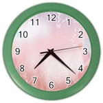 Love Heart Pink Valentine Flower Leaf Color Wall Clocks Front